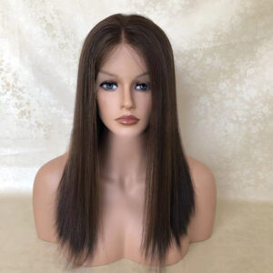 medium brown with highlight swiss lace sheitel wigs j008