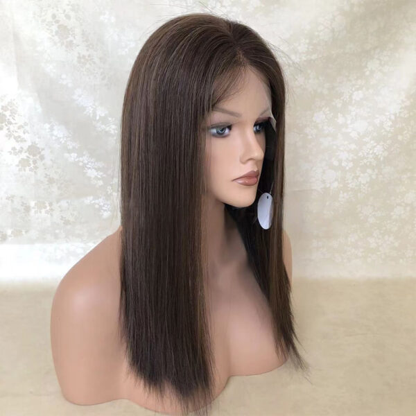 medium brown with highlight swiss lace sheitel wigs j008