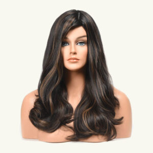 virgin hair highlight silk top long wave sheitel wig j014