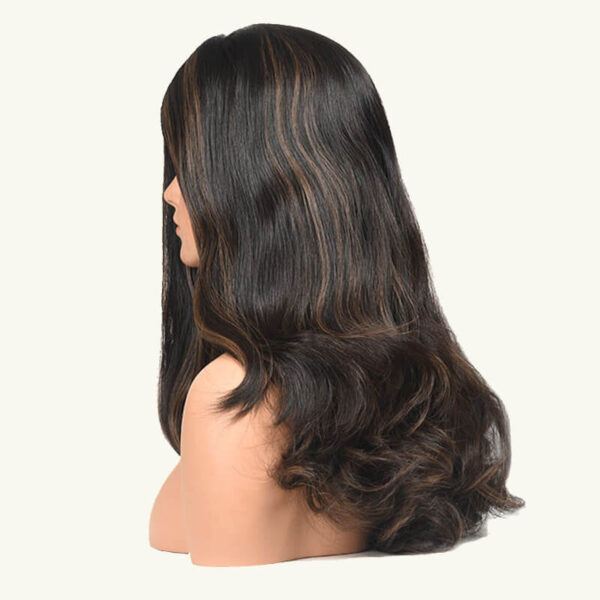 virgin hair highlight silk top long wave sheitel wig j014