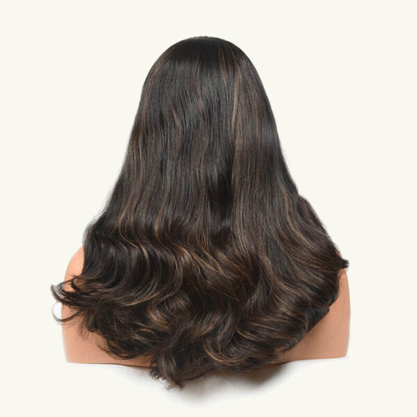 virgin hair highlight silk top long wave sheitel wig j014