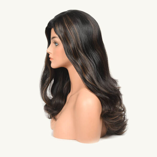 long black wave sheitel wigs with brown highlight j027