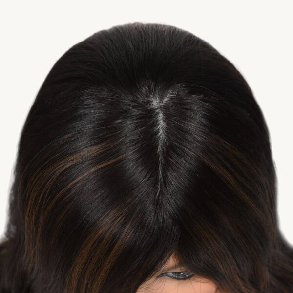 long black wave sheitel wigs with brown highlight j027