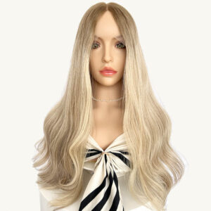 lace top ash blonde wig with dark brown root j038