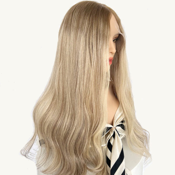 lace top ash blonde wig with dark brown root j038