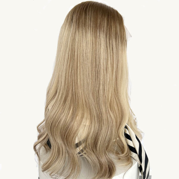 lace top ash blonde wig with dark brown root j038