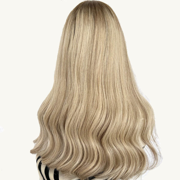 lace top ash blonde wig with dark brown root j038