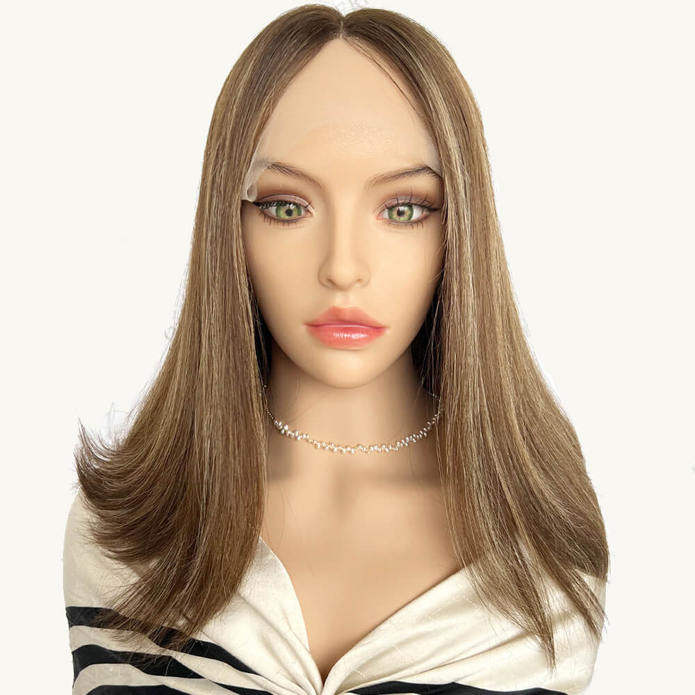 medium brown with highlight lace top wigs for women j044