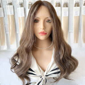 20 inch brown to ash brown virgin hair lace top wigs j053