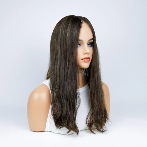 22 inches natural black wig with highlight j073